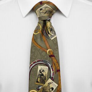 Gant Silk Tie Olive Green Equestrian Horse Racing Buckle Print